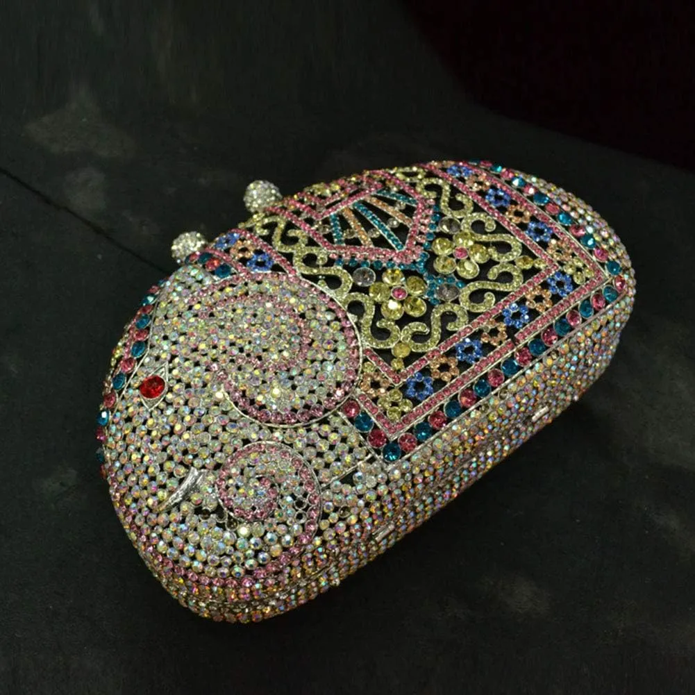 XXGJOALD-Ladies Evening-Bag Chain Rhinestone Wedding Clutch-Purse Luxury Handbag Purple Elephant