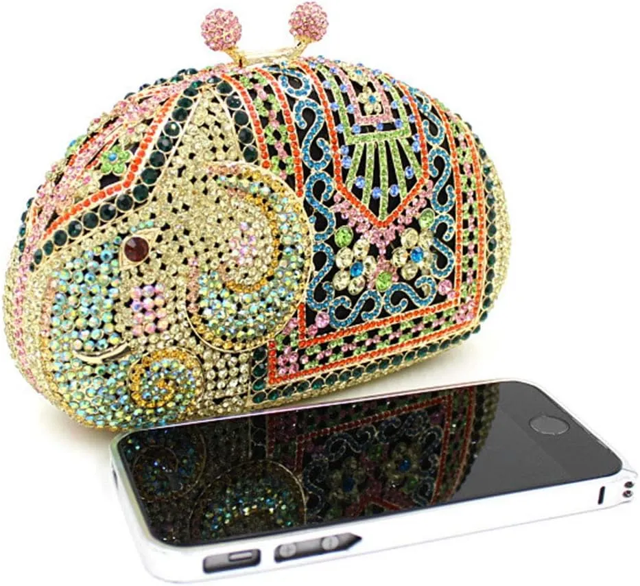 XXGJOALD-Ladies Evening-Bag Chain Rhinestone Wedding Clutch-Purse Luxury Handbag Purple Elephant