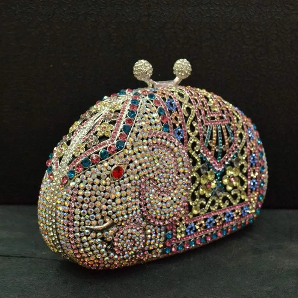 XXGJOALD-Ladies Evening-Bag Chain Rhinestone Wedding Clutch-Purse Luxury Handbag Purple Elephant