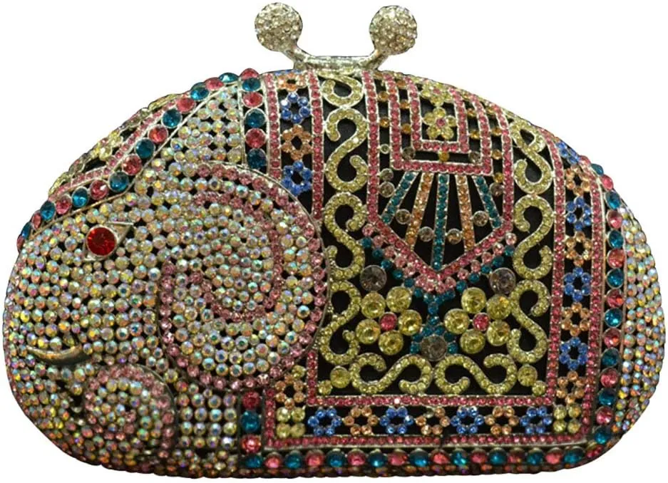 XXGJOALD-Ladies Evening-Bag Chain Rhinestone Wedding Clutch-Purse Luxury Handbag Purple Elephant