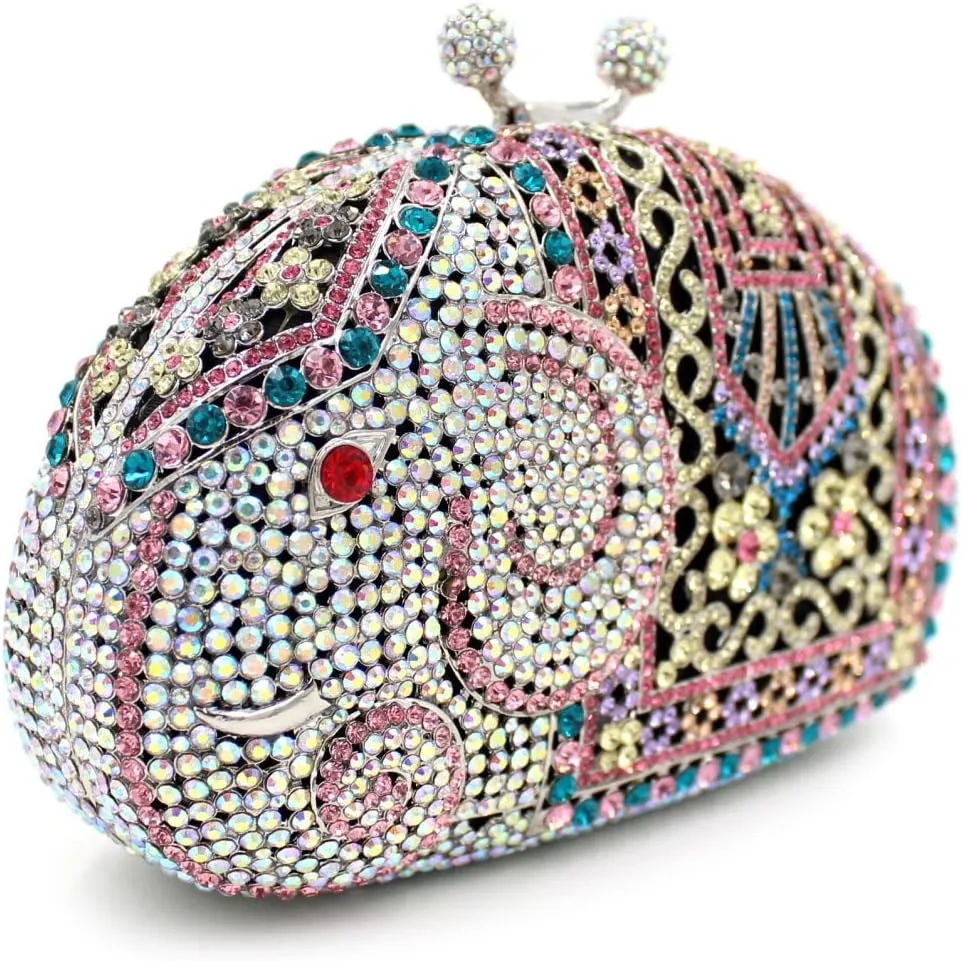XXGJOALD-Ladies Evening-Bag Chain Rhinestone Wedding Clutch-Purse Luxury Handbag Purple Elephant