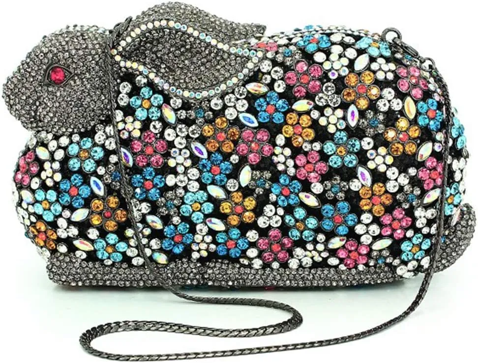 XXGJOALD-Womens Evening-Bag Chain Luxury Handbag Rhinestone Wedding Ladies Clutch-Purse Multi Rabbit