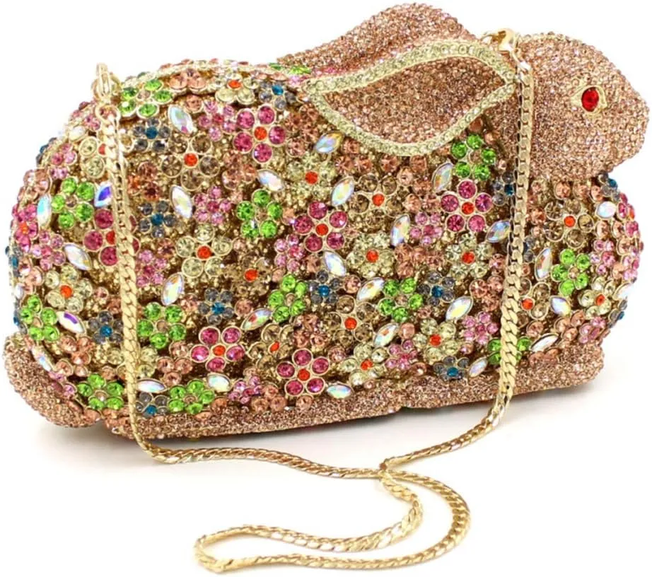 XXGJOALD-Womens Evening-Bag Chain Luxury Handbag Rhinestone Wedding Ladies Clutch-Purse Multi Rabbit
