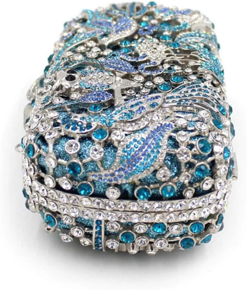 XXGJOALD-Womens Shoulder Evening-Bag Chain Bridal Clutch-Purse Crystal Luxury Handbag Blue
