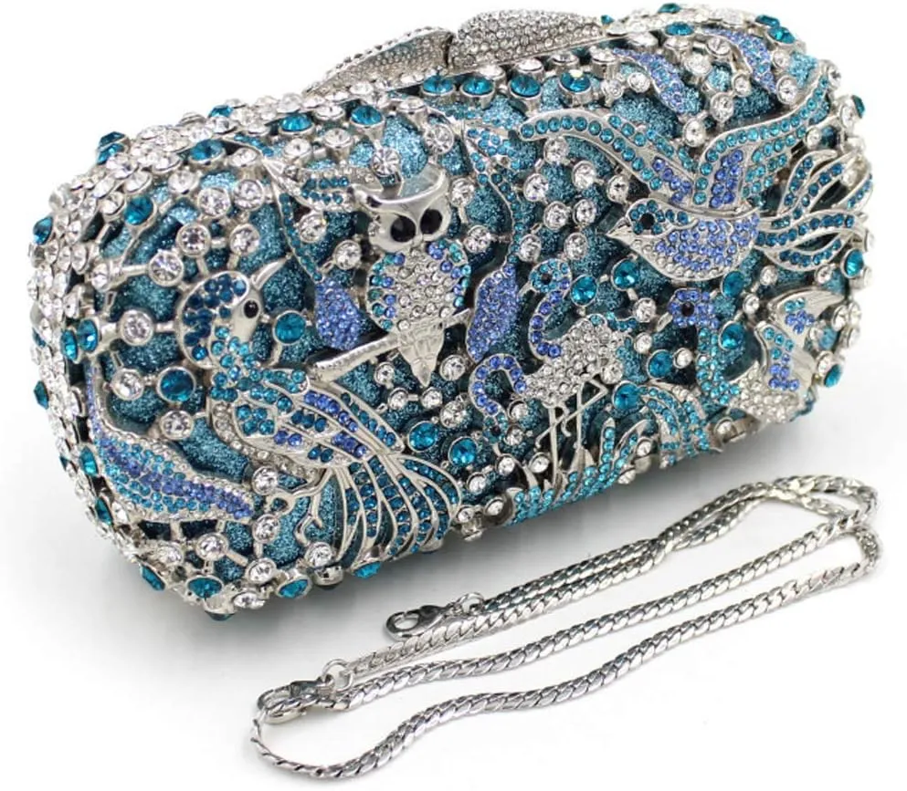 XXGJOALD-Womens Shoulder Evening-Bag Chain Bridal Clutch-Purse Crystal Luxury Handbag Blue