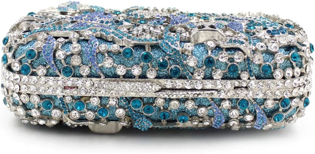XXGJOALD-Womens Shoulder Evening-Bag Chain Bridal Clutch-Purse Crystal Luxury Handbag Blue