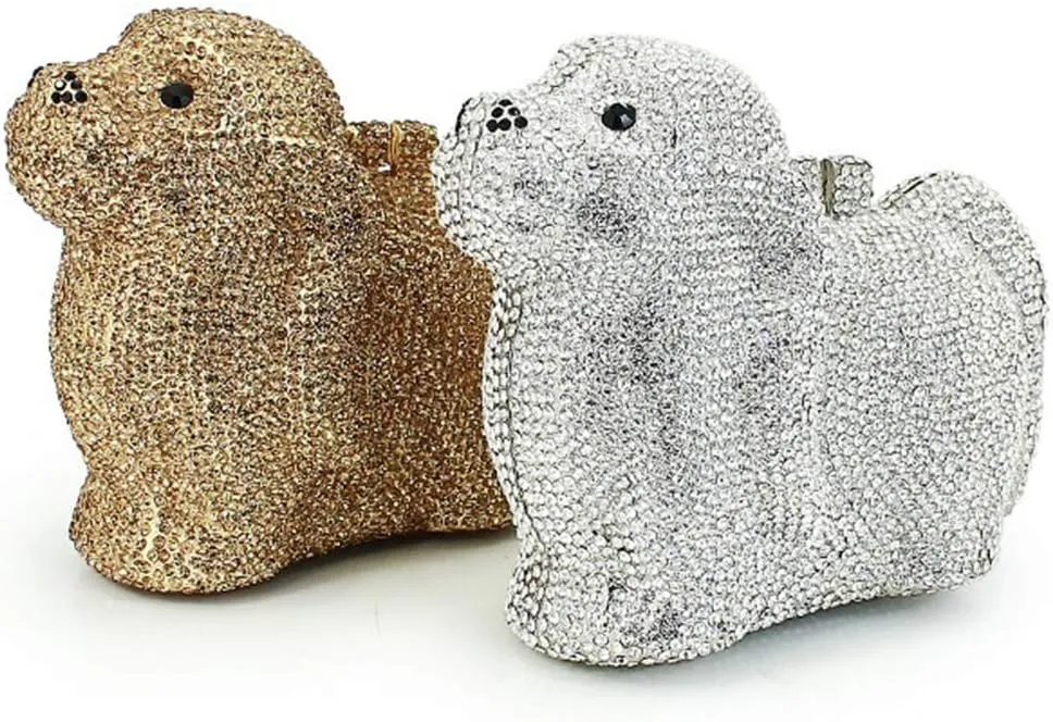 XXGJOALD-Womens Shoulder Evening-Bag Chain Bridal Ladies Clutch-Purse Crystal Luxury Handbag Doggy Silver