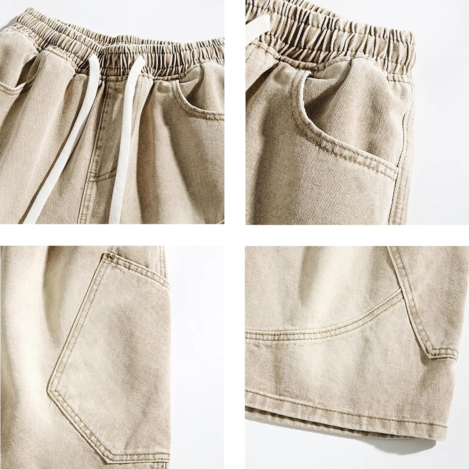 Y2k Baggy Jean Shorts for Men Drawstring Elastic Waist Loose Fit Hip Hop Denim Shorts Summer Beach Bermuda Jorts