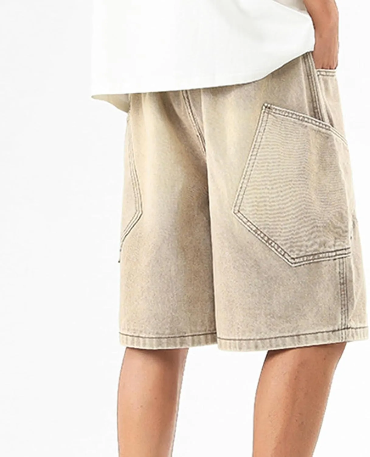 Y2k Baggy Jean Shorts for Men Drawstring Elastic Waist Loose Fit Hip Hop Denim Shorts Summer Beach Bermuda Jorts
