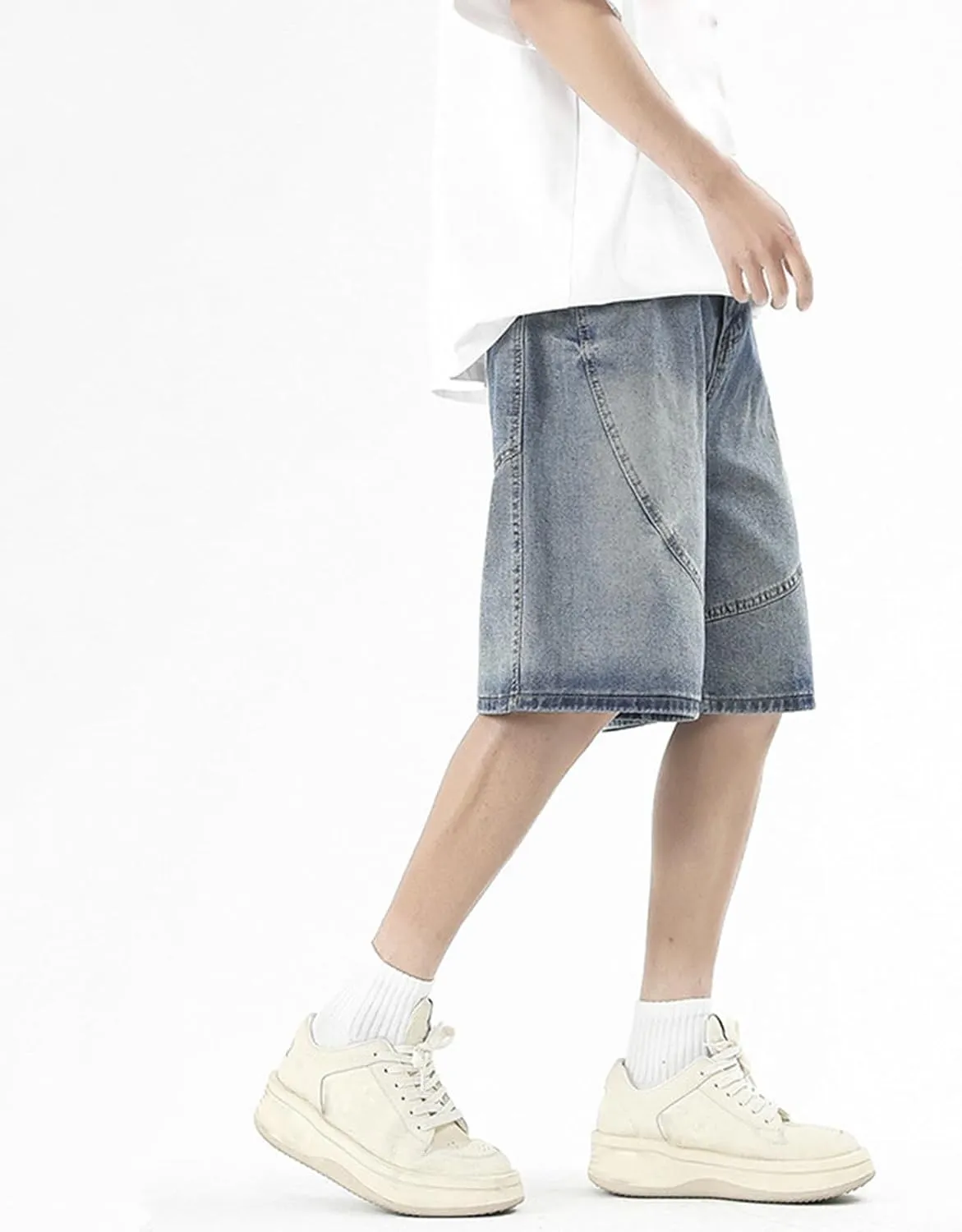 Y2k Jean Shorts for Men Teen Boys Elastic Waist Baggy Wide Leg Jorts Streetwear Hip Hop Denim Shorts 2025 Summer