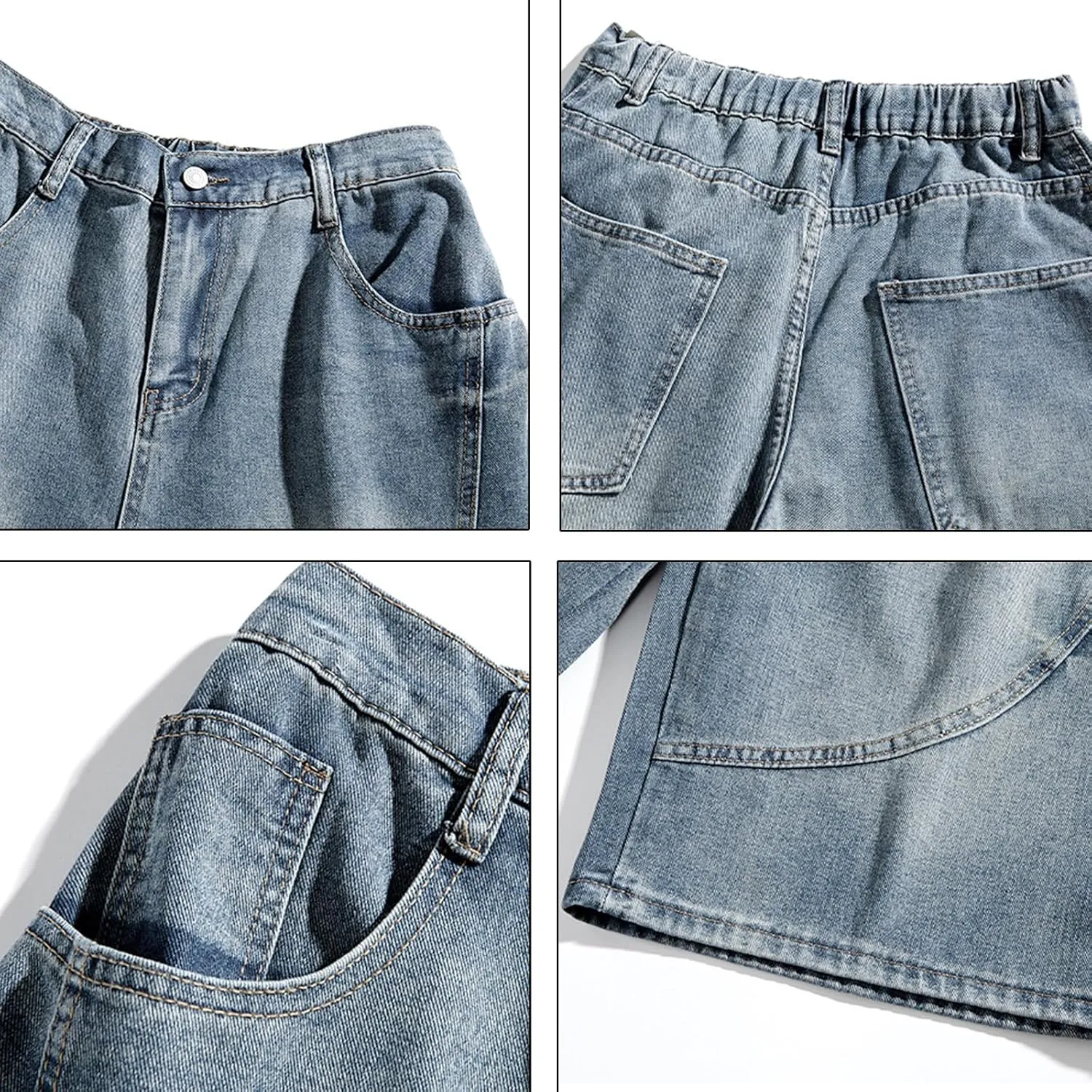 Y2k Jean Shorts for Men Teen Boys Elastic Waist Baggy Wide Leg Jorts Streetwear Hip Hop Denim Shorts 2025 Summer