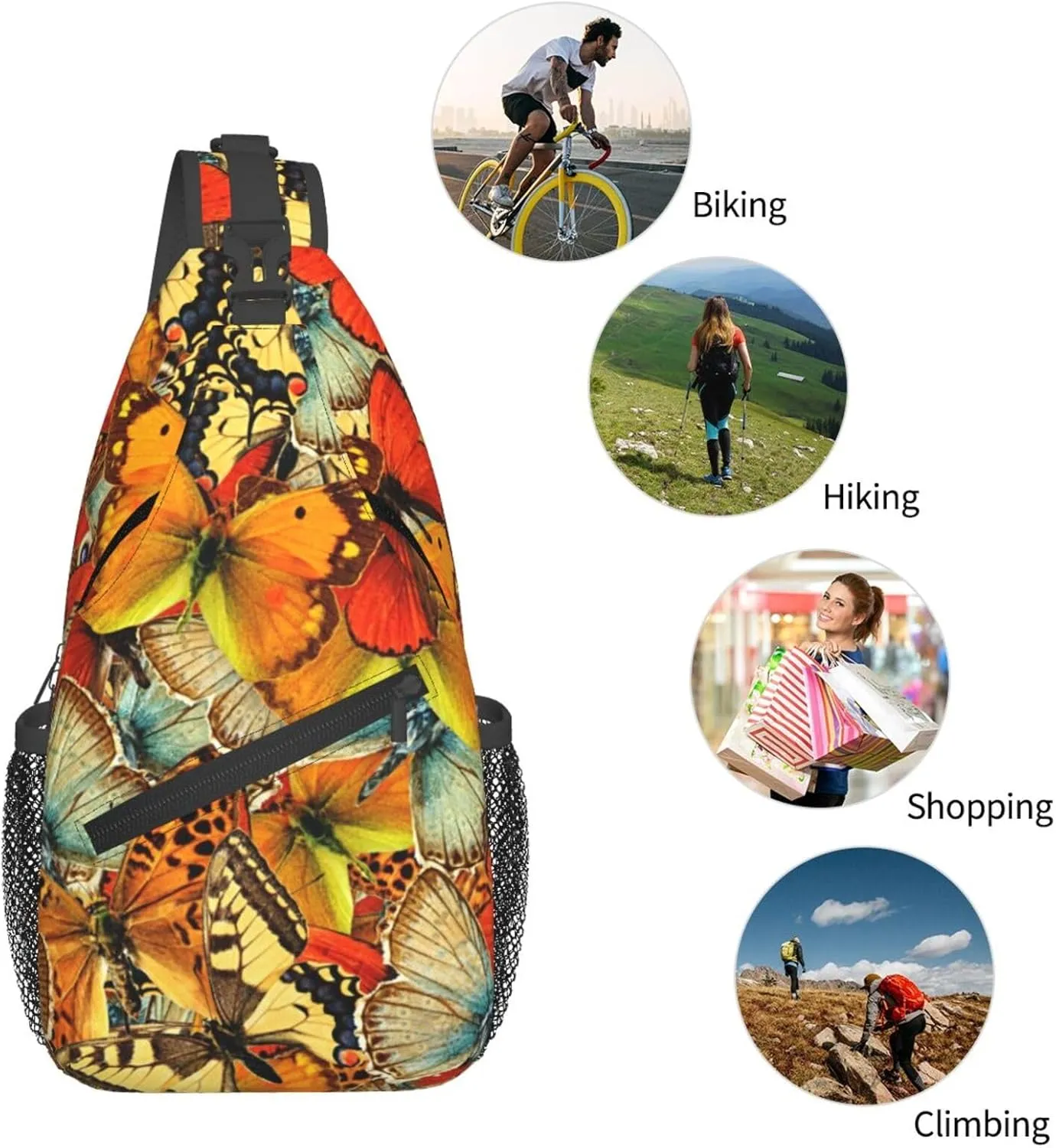 Yellow Butterflies Texture Tile Chest Sling Bag Crossbody Shoulder Backpack Bag Gym Cycling Daypack Travel Hiking Cross Bag