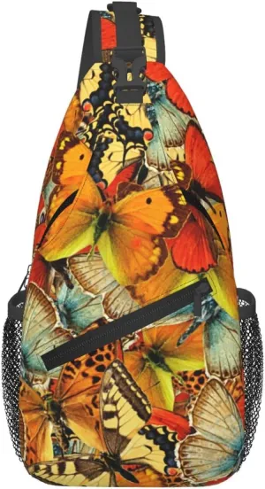 Yellow Butterflies Texture Tile Chest Sling Bag Crossbody Shoulder Backpack Bag Gym Cycling Daypack Travel Hiking Cross Bag