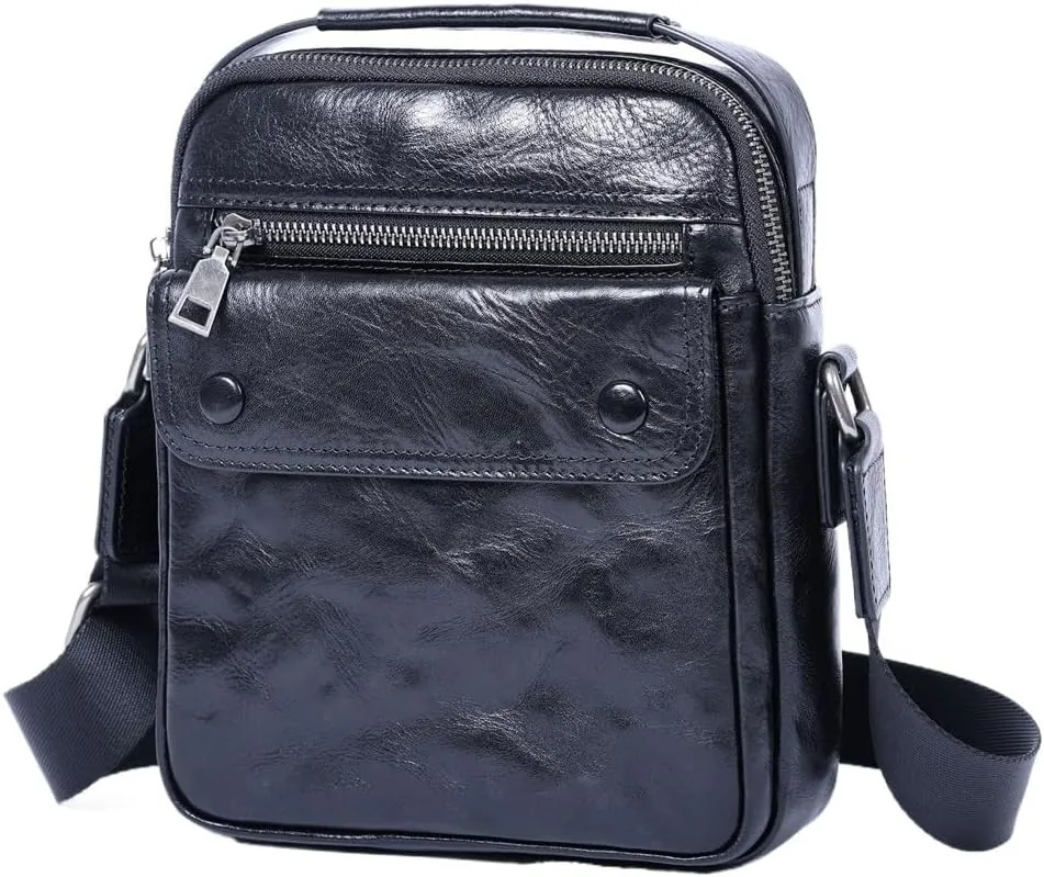 YOURNAME CSCDD Men's First Layer Cowhide Vertical Shoulder Bag Crossbody Bag Small Backpack