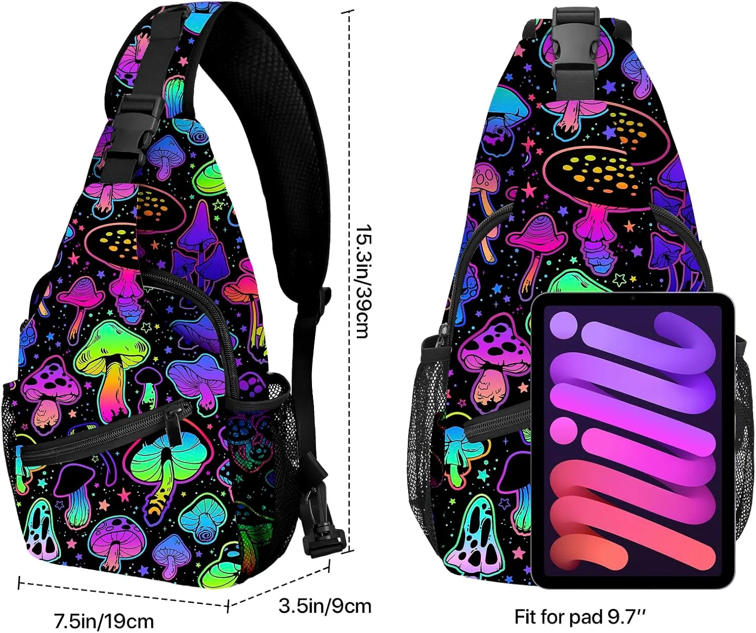 Yrebyou Mushroom Sling Bag for Women Men Chest Backpack Travel Crossbody Daypack for Hiking Cycling Running