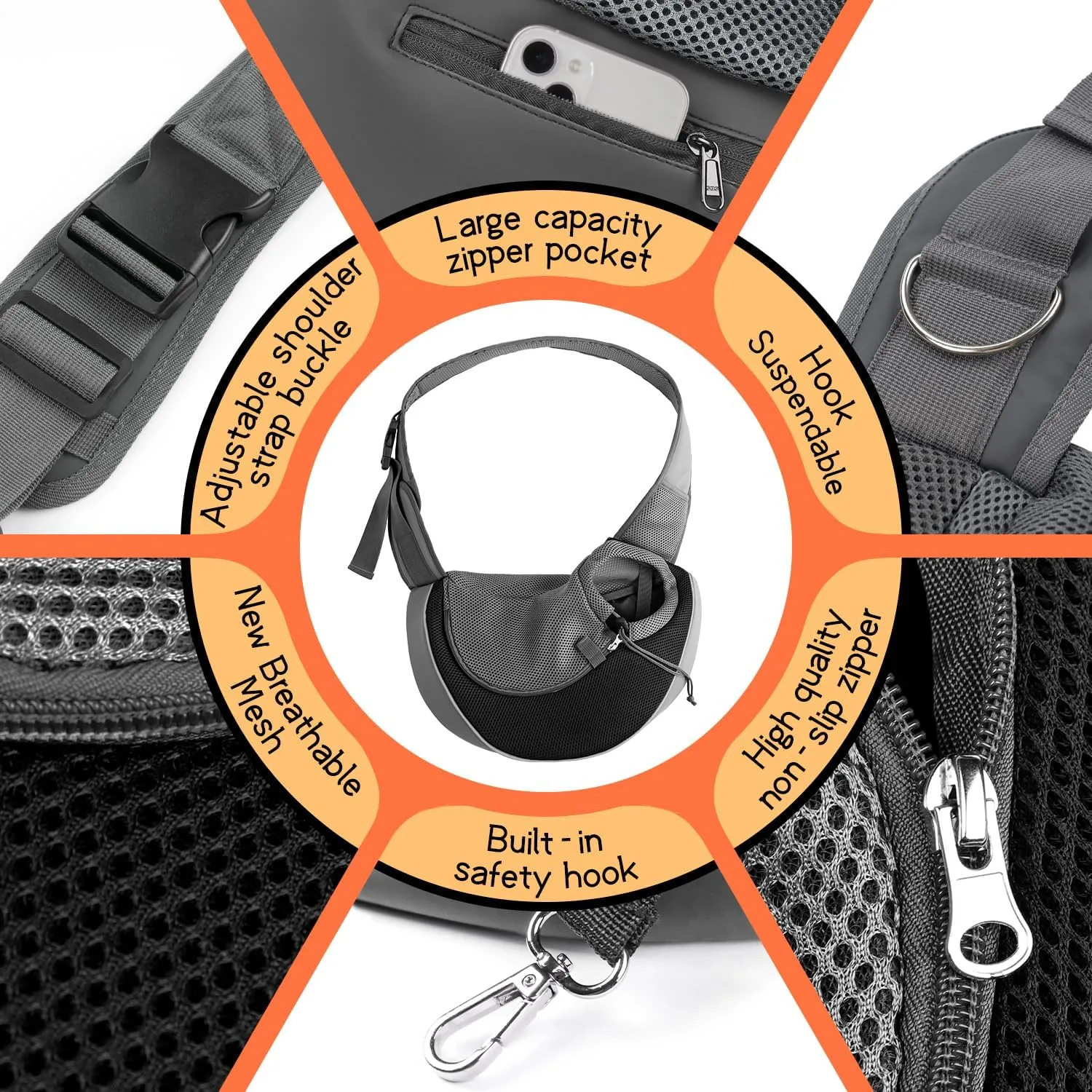 YUDODO Pet Dog Sling Carrier Large Pocket Adjust Strap Anti-Falling Design Breathable Mesh Travel Safe Sling Bag Carrier for Dogs Cats