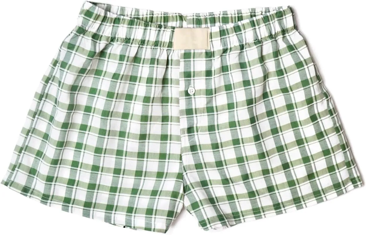 Yuemengxuan Y2k Plaid Shorts Baggy Boxer Shorts for Women Elastic Waist Casual Lounge Bottom Gingham Pajama Shorts Sleepwear