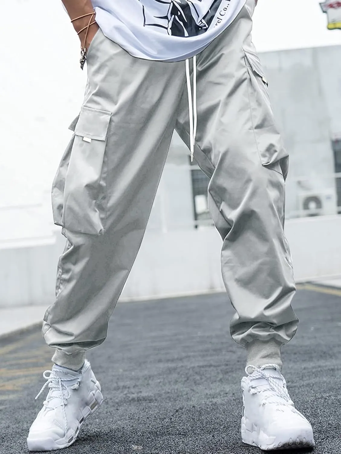 ZAFUL Men's Streetwear Cargo Pants with Flap Pockets & Drawstring Elastic Waist - Casual & Techwear Joggers