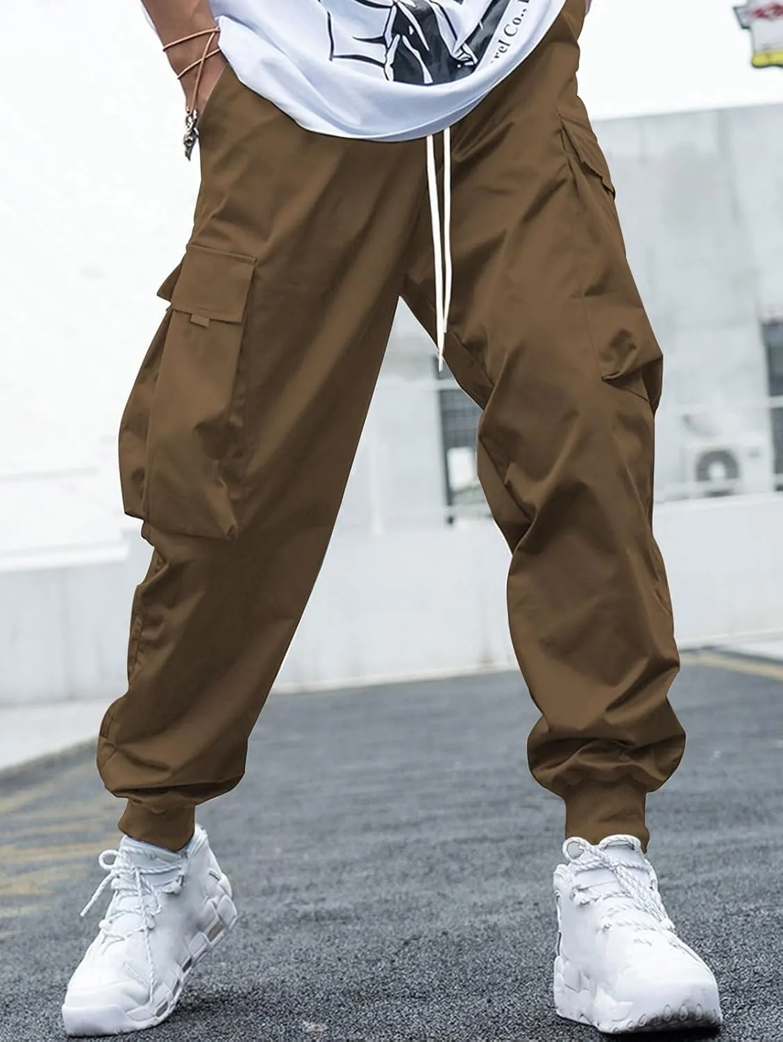 ZAFUL Men's Streetwear Cargo Pants with Flap Pockets & Drawstring Elastic Waist - Casual & Techwear Joggers