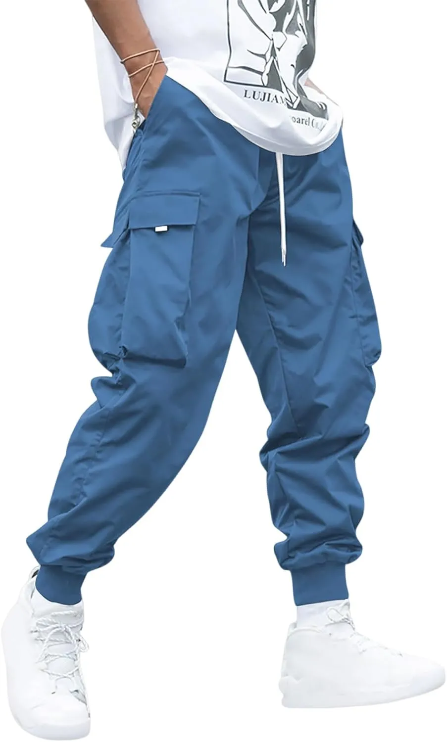 ZAFUL Men's Streetwear Cargo Pants with Flap Pockets & Drawstring Elastic Waist - Casual & Techwear Joggers