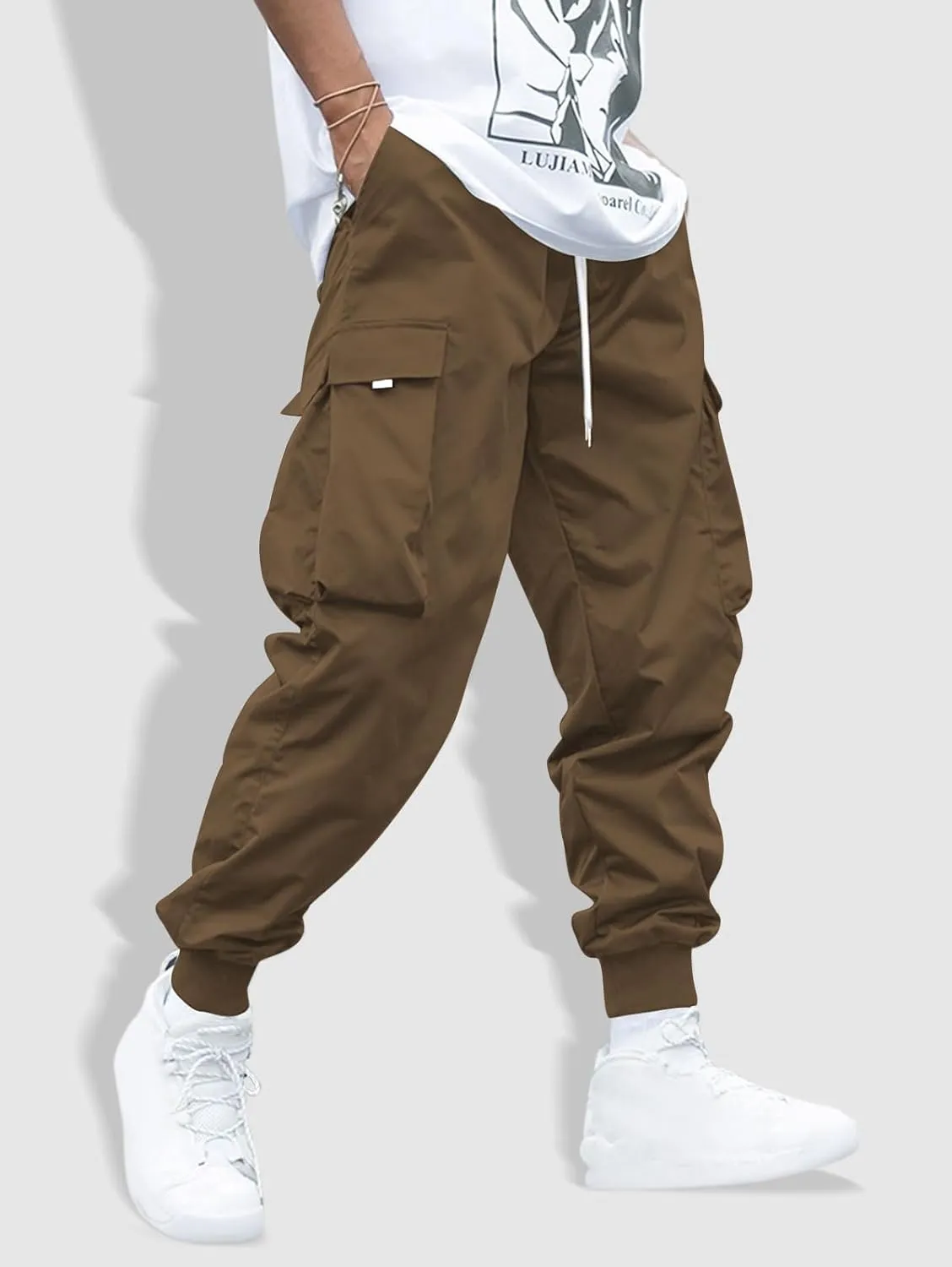 ZAFUL Men's Streetwear Cargo Pants with Flap Pockets & Drawstring Elastic Waist - Casual & Techwear Joggers