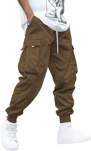 ZAFUL Men's Streetwear Cargo Pants with Flap Pockets & Drawstring Elastic Waist - Casual & Techwear Joggers