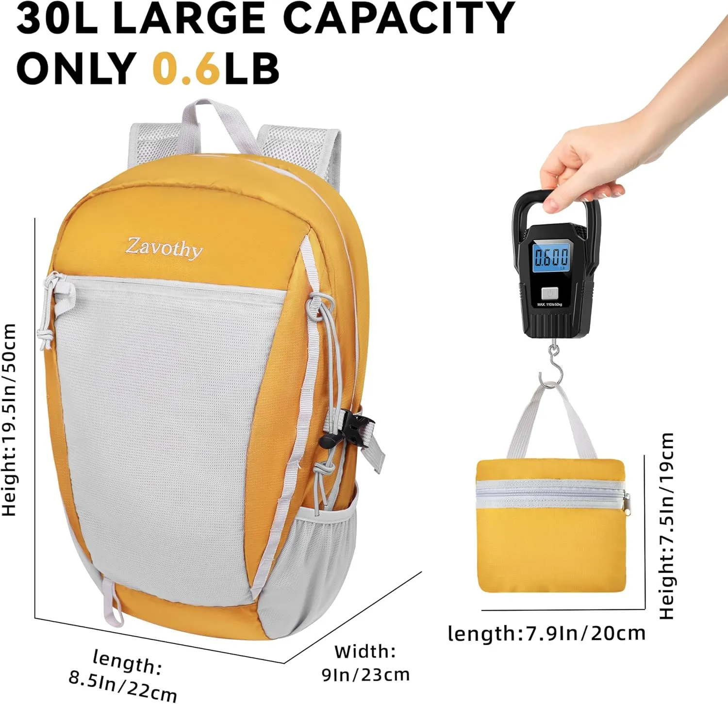 Zavothy 30L Ultra Lightweight Packable Daypack for Travel Small Mens Backpack Casual Fodable Hiking Backpack for Women (Yellow)
