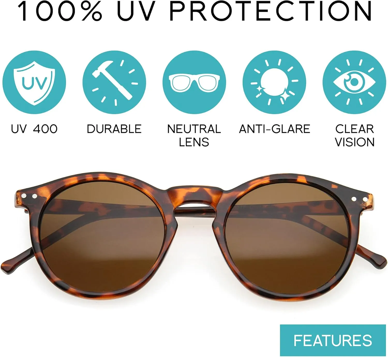zeroUV - Vintage Retro Horn Rimmed Round Circle Sunglasses with P3 Keyhole Bridge