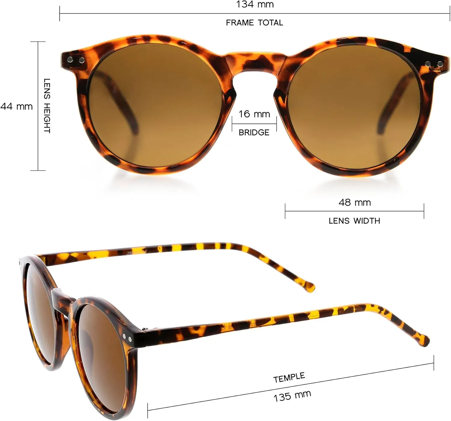 zeroUV - Vintage Retro Horn Rimmed Round Circle Sunglasses with P3 Keyhole Bridge