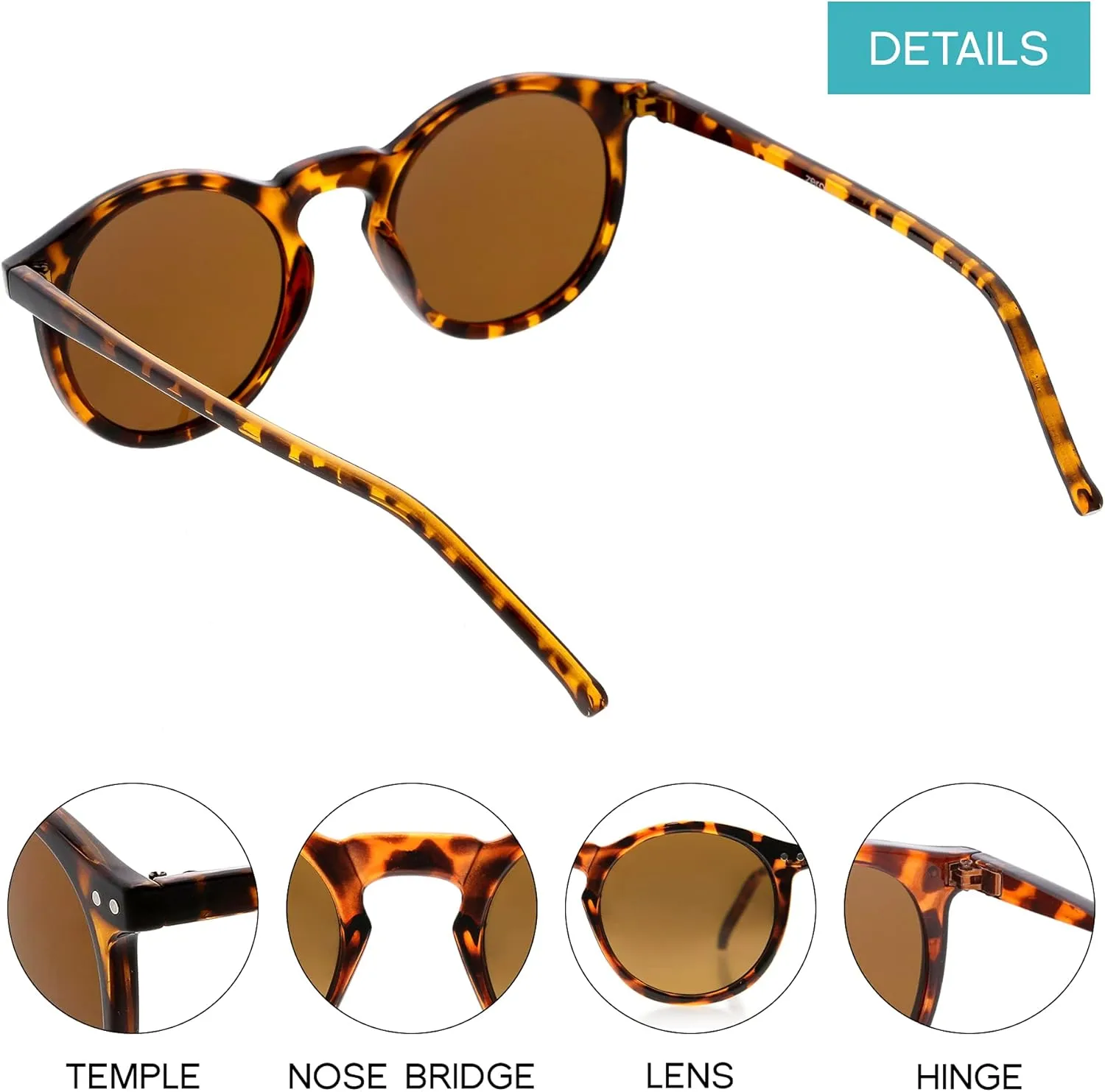 zeroUV - Vintage Retro Horn Rimmed Round Circle Sunglasses with P3 Keyhole Bridge