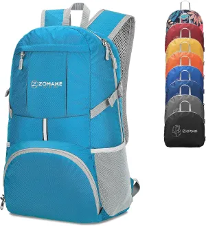 ZOMAKE Lightweight Packable Backpack 35L, Light Foldable Backpacks Water Resistant Collapsible Hiking Bag, Compact Folding Day Pack for Travel Camping(Light Blue)