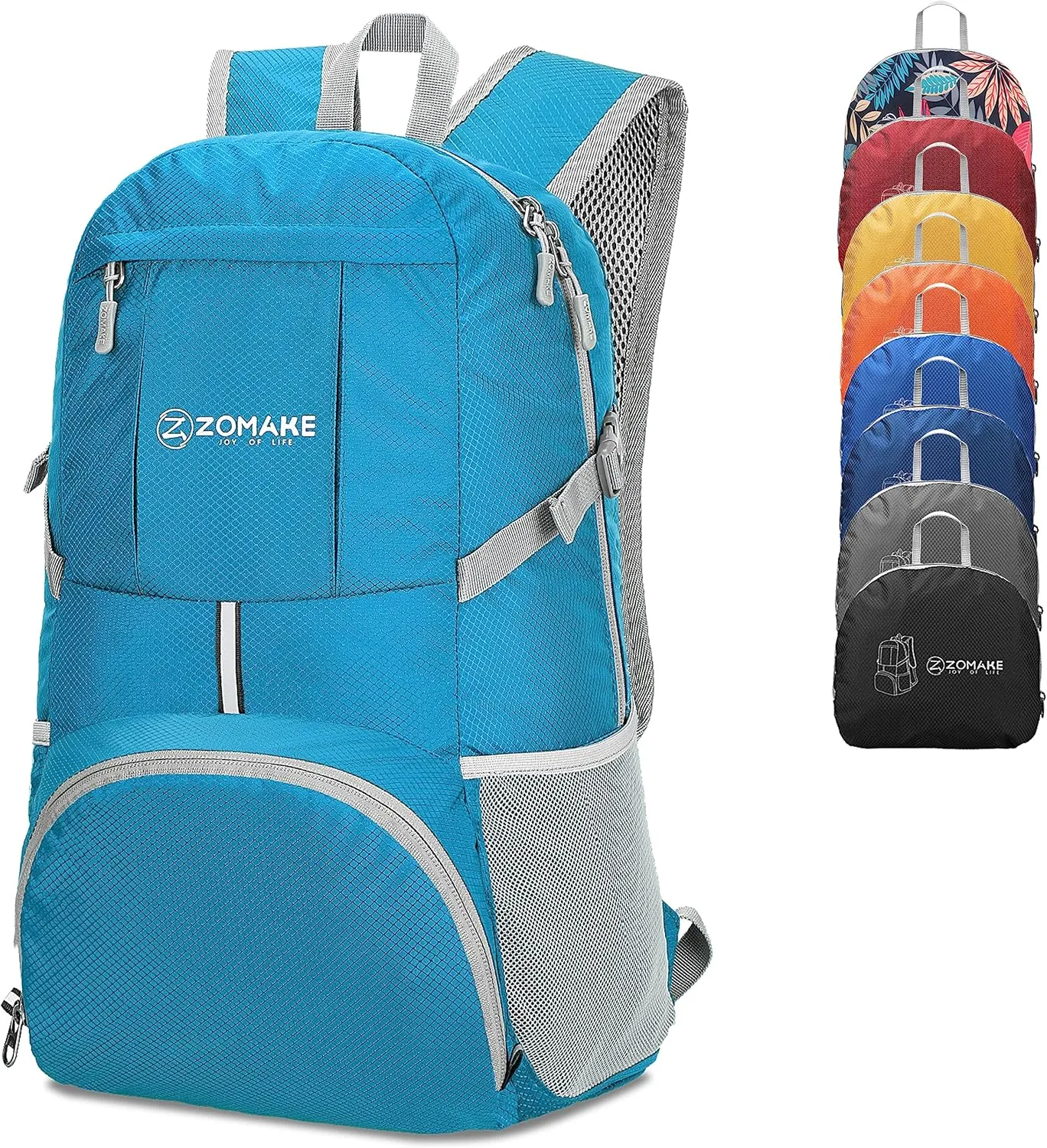 ZOMAKE Lightweight Packable Backpack 35L, Light Foldable Backpacks Water Resistant Collapsible Hiking Bag, Compact Folding Day Pack for Travel Camping(Light Blue)